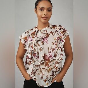Anthropologie Floral Sheer Ruffle Women's Top